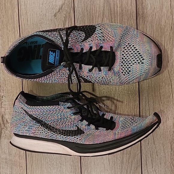 NIKE Flyknit Racer Multicolor 2.0 Blue Green Running RARE 526628-304 Sz 10 Shoes - Picture 1 of 9